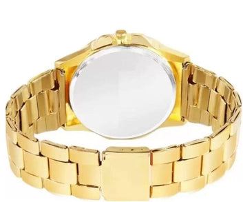 Golden Stone Studded Diamond Wrist Watch For Boys & Men