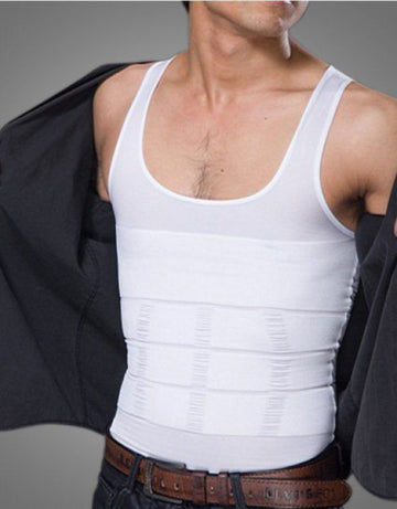 Imported Mens Slim Body Shaper Belly Underwear Vest Shirt Corset Compression White